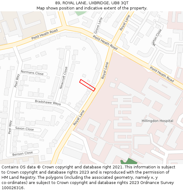 89, ROYAL LANE, UXBRIDGE, UB8 3QT: Location map and indicative extent of plot