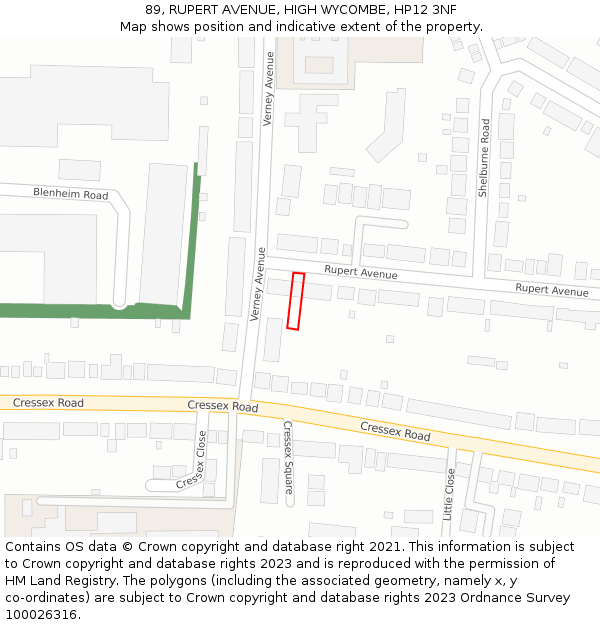 89, RUPERT AVENUE, HIGH WYCOMBE, HP12 3NF: Location map and indicative extent of plot