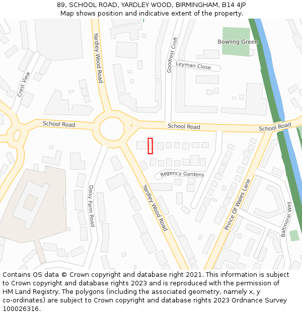 89, SCHOOL ROAD, YARDLEY WOOD, BIRMINGHAM, B14 4JP: Location map and indicative extent of plot