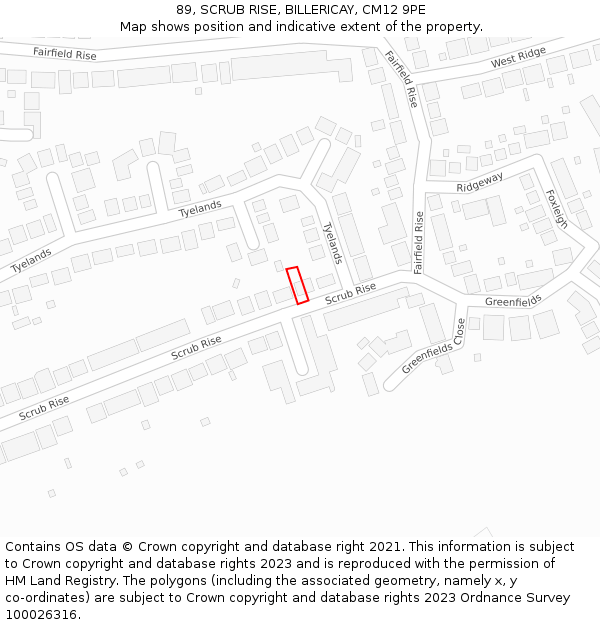 89, SCRUB RISE, BILLERICAY, CM12 9PE: Location map and indicative extent of plot