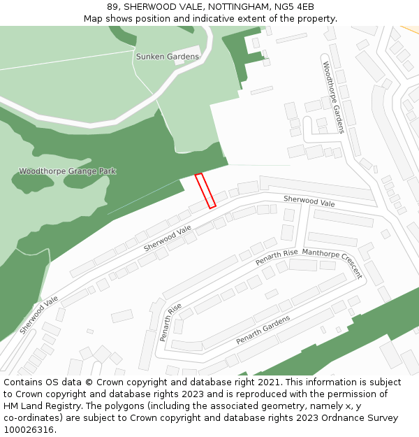 89, SHERWOOD VALE, NOTTINGHAM, NG5 4EB: Location map and indicative extent of plot