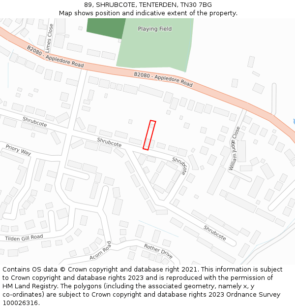 89, SHRUBCOTE, TENTERDEN, TN30 7BG: Location map and indicative extent of plot