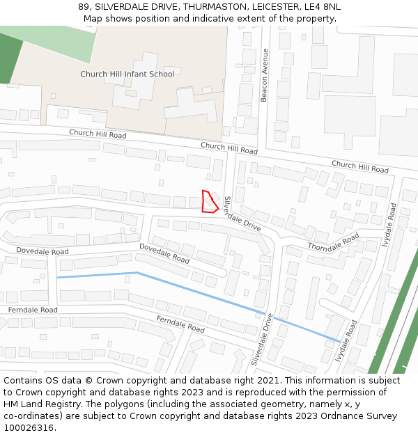 89, SILVERDALE DRIVE, THURMASTON, LEICESTER, LE4 8NL: Location map and indicative extent of plot