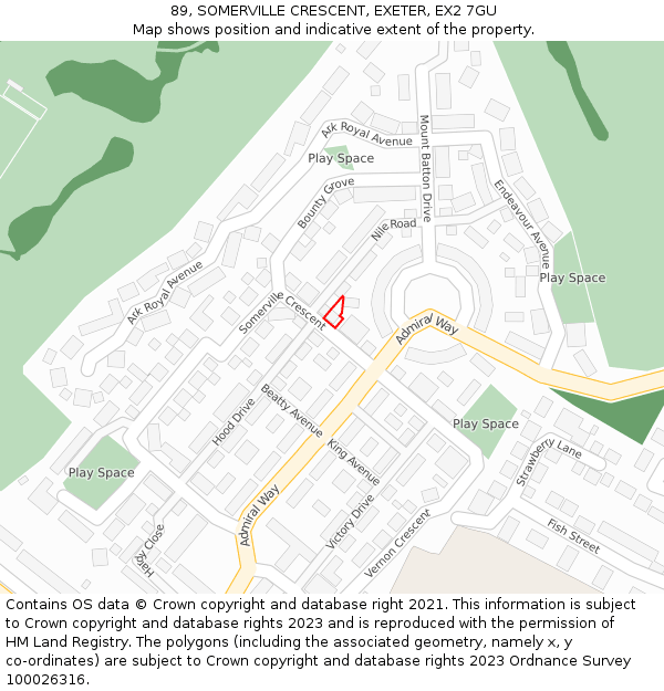 89, SOMERVILLE CRESCENT, EXETER, EX2 7GU: Location map and indicative extent of plot