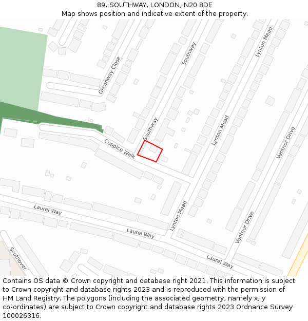 89, SOUTHWAY, LONDON, N20 8DE: Location map and indicative extent of plot