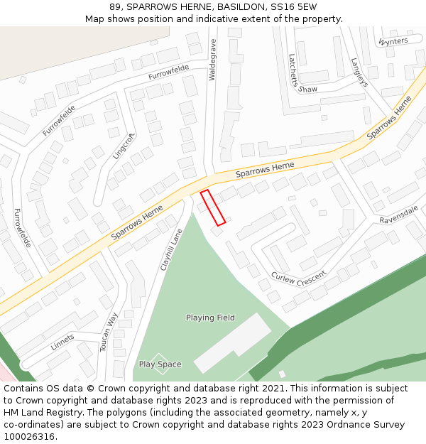 89, SPARROWS HERNE, BASILDON, SS16 5EW: Location map and indicative extent of plot