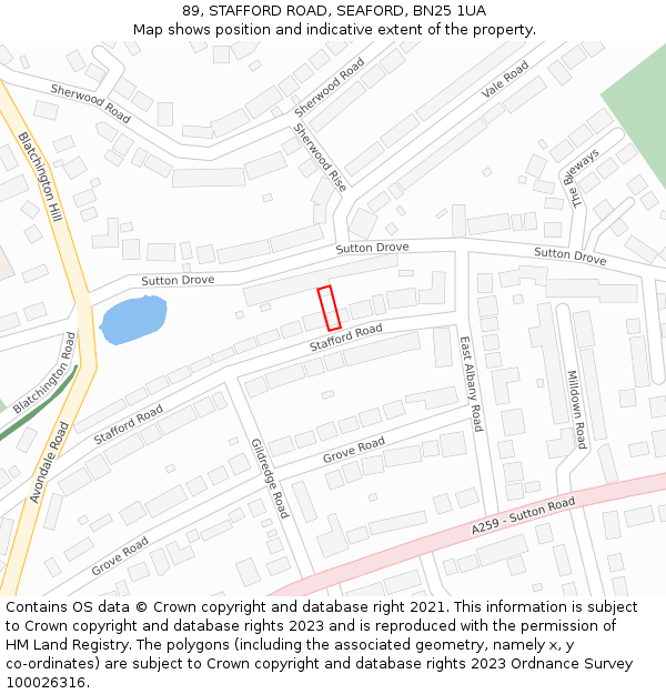 89, STAFFORD ROAD, SEAFORD, BN25 1UA: Location map and indicative extent of plot