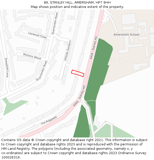 89, STANLEY HILL, AMERSHAM, HP7 9HH: Location map and indicative extent of plot