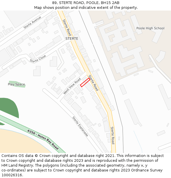 89, STERTE ROAD, POOLE, BH15 2AB: Location map and indicative extent of plot