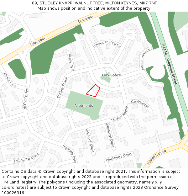 89, STUDLEY KNAPP, WALNUT TREE, MILTON KEYNES, MK7 7NF: Location map and indicative extent of plot