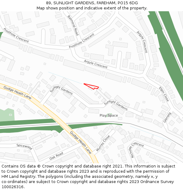 89, SUNLIGHT GARDENS, FAREHAM, PO15 6DG: Location map and indicative extent of plot