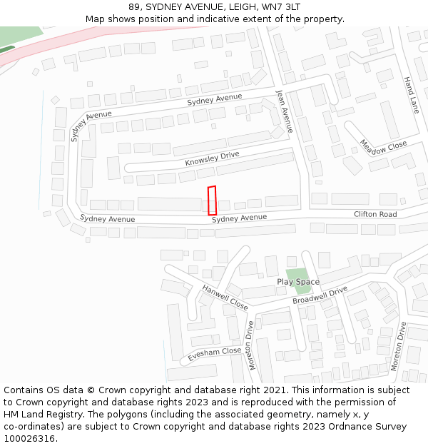 89, SYDNEY AVENUE, LEIGH, WN7 3LT: Location map and indicative extent of plot