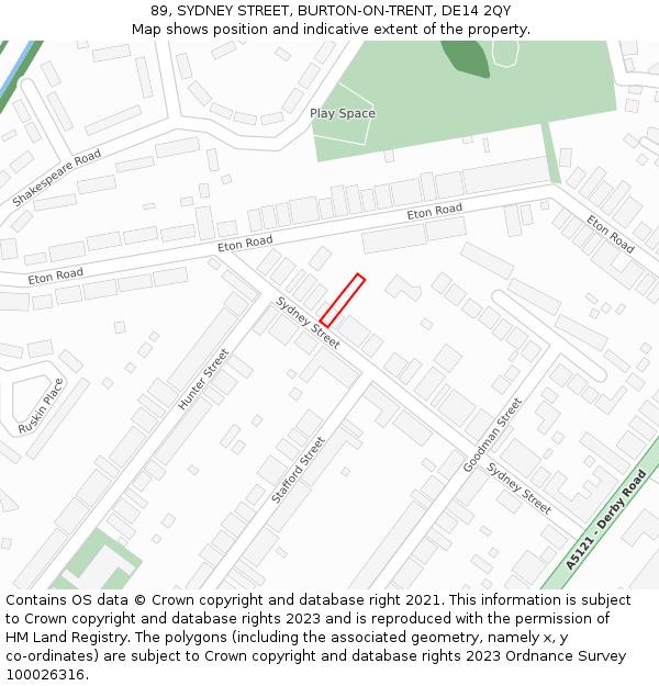 89, SYDNEY STREET, BURTON-ON-TRENT, DE14 2QY: Location map and indicative extent of plot