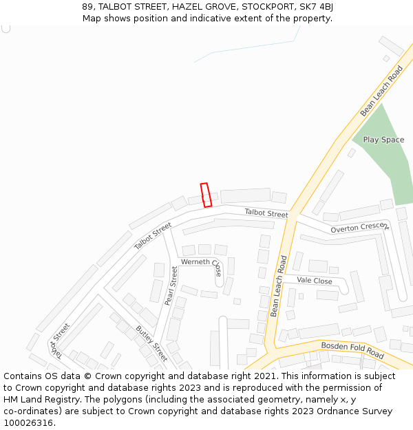 89, TALBOT STREET, HAZEL GROVE, STOCKPORT, SK7 4BJ: Location map and indicative extent of plot