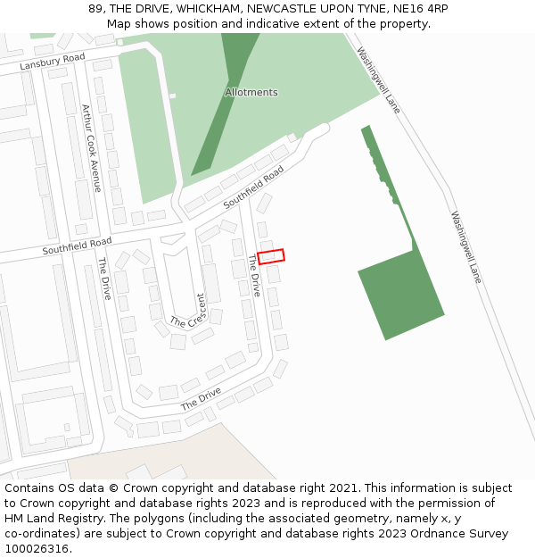 89, THE DRIVE, WHICKHAM, NEWCASTLE UPON TYNE, NE16 4RP: Location map and indicative extent of plot