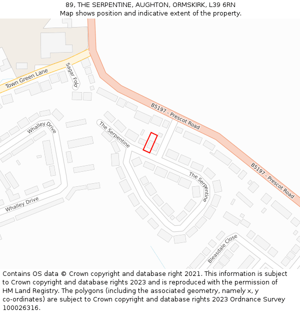 89, THE SERPENTINE, AUGHTON, ORMSKIRK, L39 6RN: Location map and indicative extent of plot