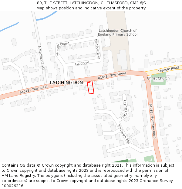 89, THE STREET, LATCHINGDON, CHELMSFORD, CM3 6JS: Location map and indicative extent of plot