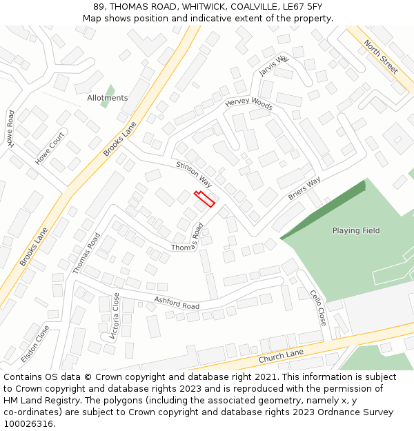 89, THOMAS ROAD, WHITWICK, COALVILLE, LE67 5FY: Location map and indicative extent of plot