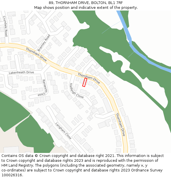 89, THORNHAM DRIVE, BOLTON, BL1 7RF: Location map and indicative extent of plot