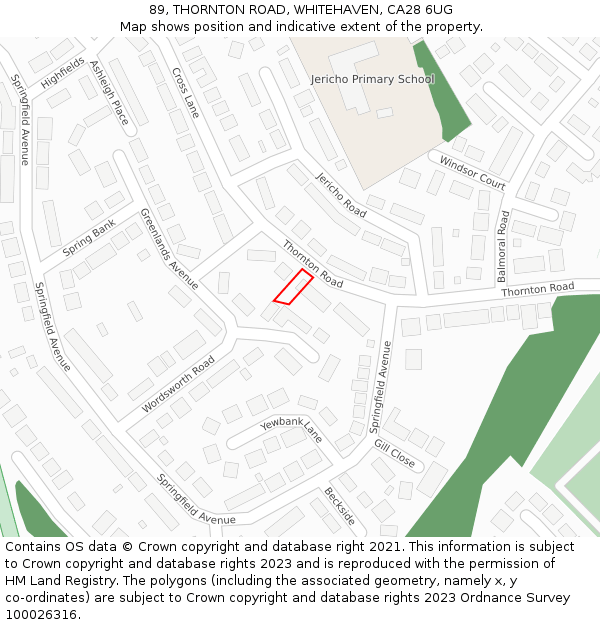 89, THORNTON ROAD, WHITEHAVEN, CA28 6UG: Location map and indicative extent of plot