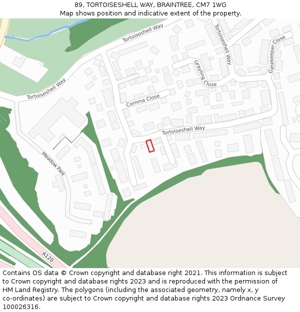 89, TORTOISESHELL WAY, BRAINTREE, CM7 1WG: Location map and indicative extent of plot