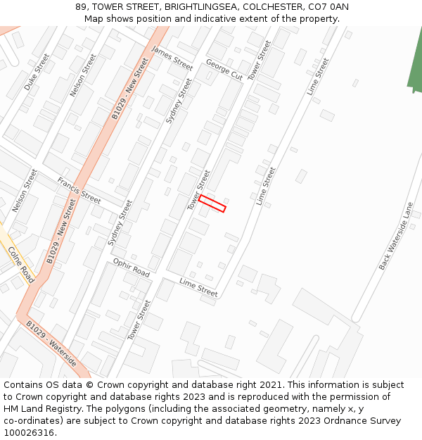 89, TOWER STREET, BRIGHTLINGSEA, COLCHESTER, CO7 0AN: Location map and indicative extent of plot