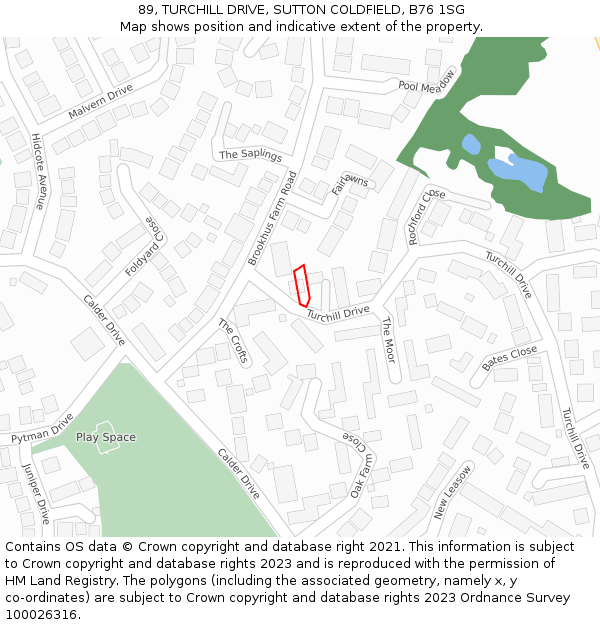 89, TURCHILL DRIVE, SUTTON COLDFIELD, B76 1SG: Location map and indicative extent of plot