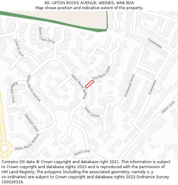 89, UPTON ROCKS AVENUE, WIDNES, WA8 9DA: Location map and indicative extent of plot