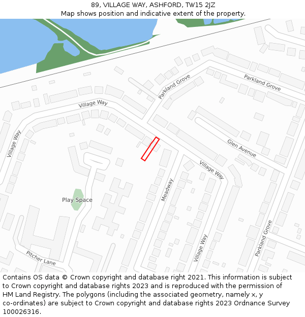 89, VILLAGE WAY, ASHFORD, TW15 2JZ: Location map and indicative extent of plot