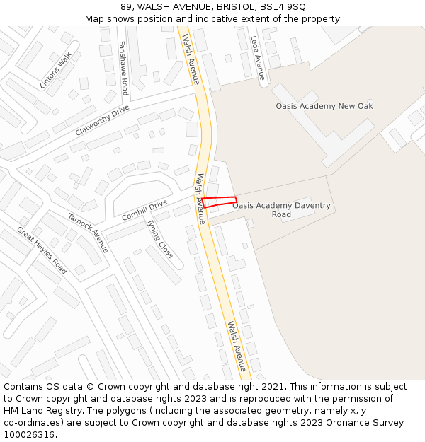 89, WALSH AVENUE, BRISTOL, BS14 9SQ: Location map and indicative extent of plot