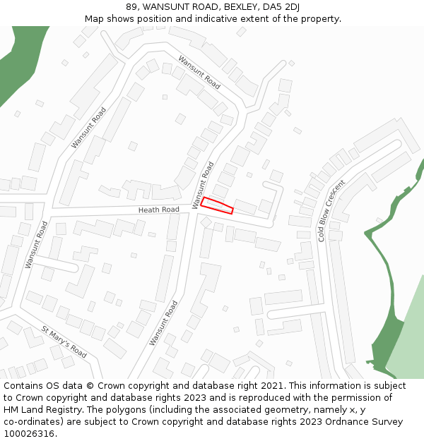 89, WANSUNT ROAD, BEXLEY, DA5 2DJ: Location map and indicative extent of plot