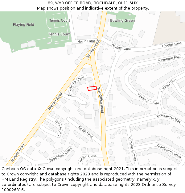 89, WAR OFFICE ROAD, ROCHDALE, OL11 5HX: Location map and indicative extent of plot