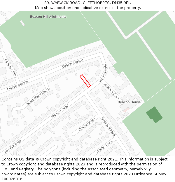 89, WARWICK ROAD, CLEETHORPES, DN35 9EU: Location map and indicative extent of plot