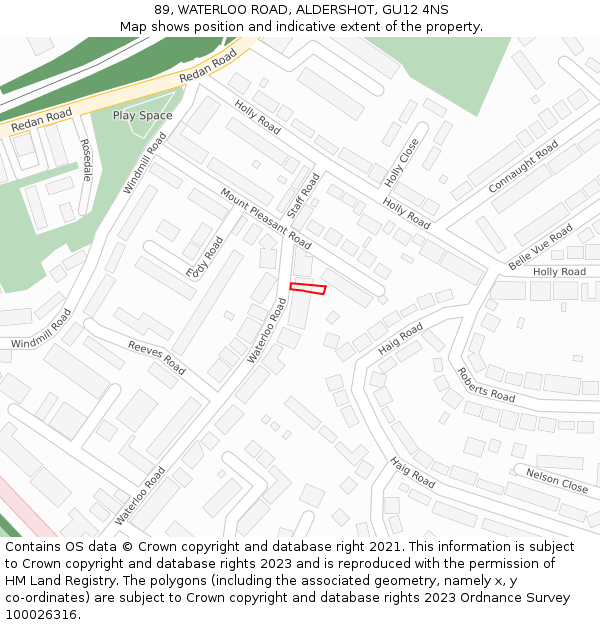 89, WATERLOO ROAD, ALDERSHOT, GU12 4NS: Location map and indicative extent of plot