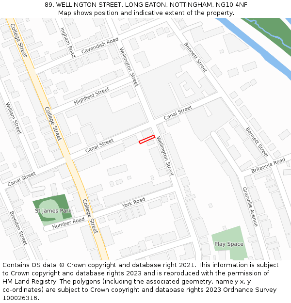 89, WELLINGTON STREET, LONG EATON, NOTTINGHAM, NG10 4NF: Location map and indicative extent of plot