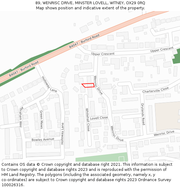 89, WENRISC DRIVE, MINSTER LOVELL, WITNEY, OX29 0RQ: Location map and indicative extent of plot