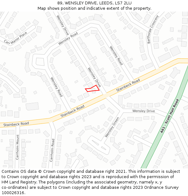 89, WENSLEY DRIVE, LEEDS, LS7 2LU: Location map and indicative extent of plot