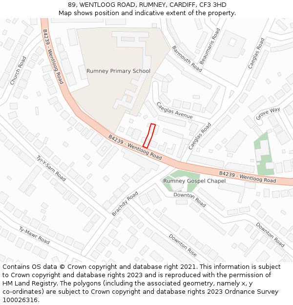 89, WENTLOOG ROAD, RUMNEY, CARDIFF, CF3 3HD: Location map and indicative extent of plot