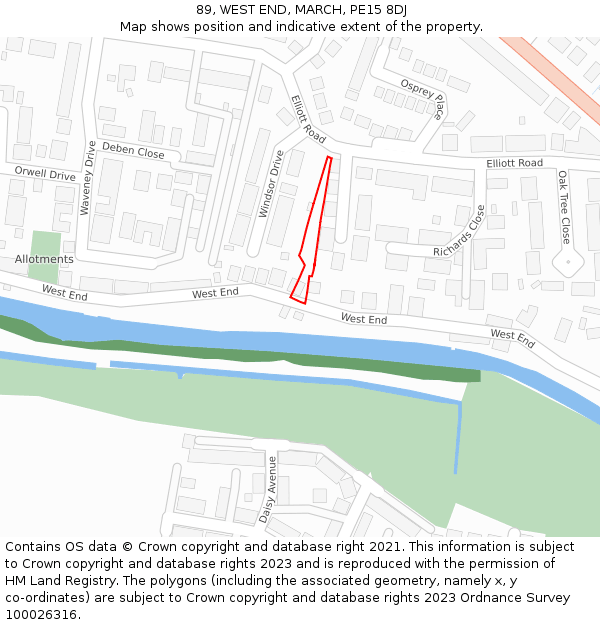 89, WEST END, MARCH, PE15 8DJ: Location map and indicative extent of plot