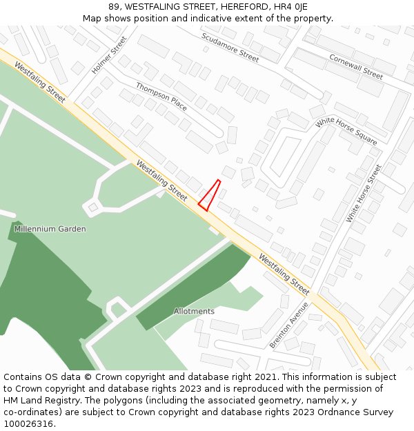 89, WESTFALING STREET, HEREFORD, HR4 0JE: Location map and indicative extent of plot