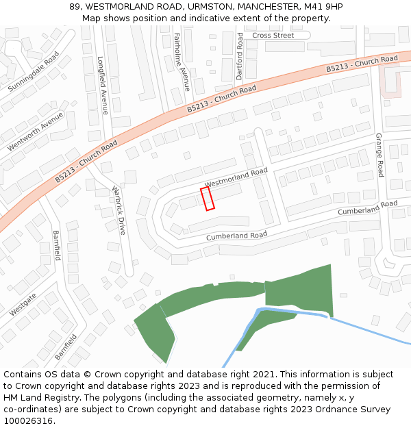 89, WESTMORLAND ROAD, URMSTON, MANCHESTER, M41 9HP: Location map and indicative extent of plot