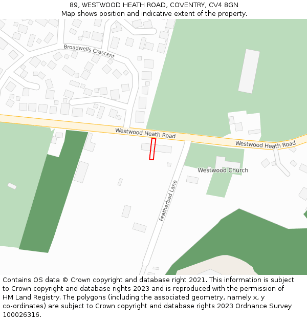 89, WESTWOOD HEATH ROAD, COVENTRY, CV4 8GN: Location map and indicative extent of plot