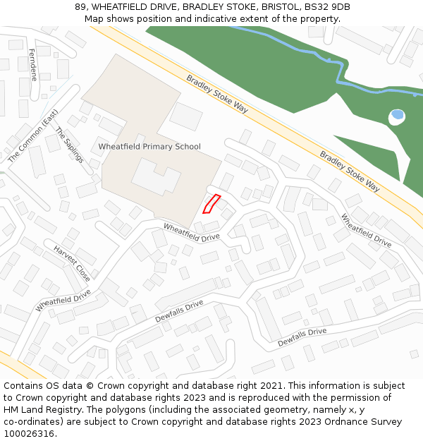 89, WHEATFIELD DRIVE, BRADLEY STOKE, BRISTOL, BS32 9DB: Location map and indicative extent of plot