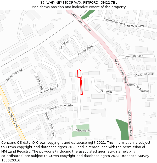 89, WHINNEY MOOR WAY, RETFORD, DN22 7BL: Location map and indicative extent of plot