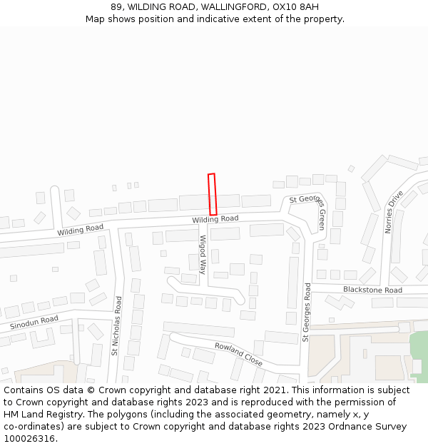 89, WILDING ROAD, WALLINGFORD, OX10 8AH: Location map and indicative extent of plot