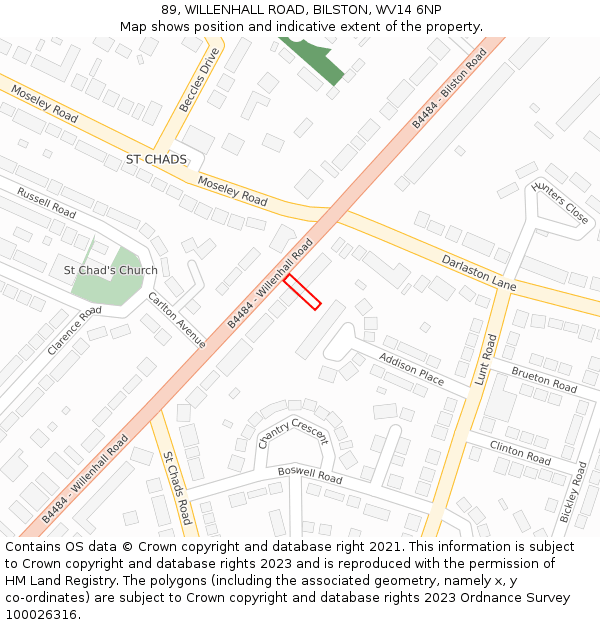 89, WILLENHALL ROAD, BILSTON, WV14 6NP: Location map and indicative extent of plot