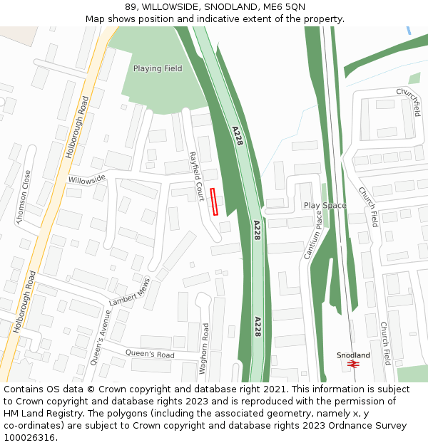 89, WILLOWSIDE, SNODLAND, ME6 5QN: Location map and indicative extent of plot