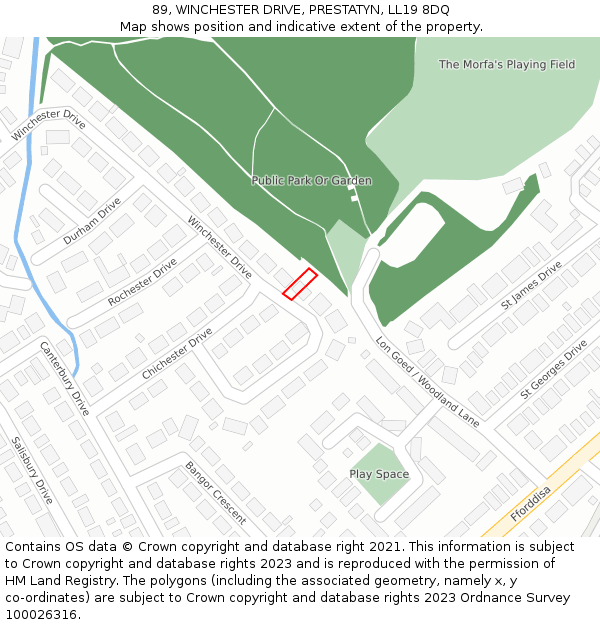 89, WINCHESTER DRIVE, PRESTATYN, LL19 8DQ: Location map and indicative extent of plot