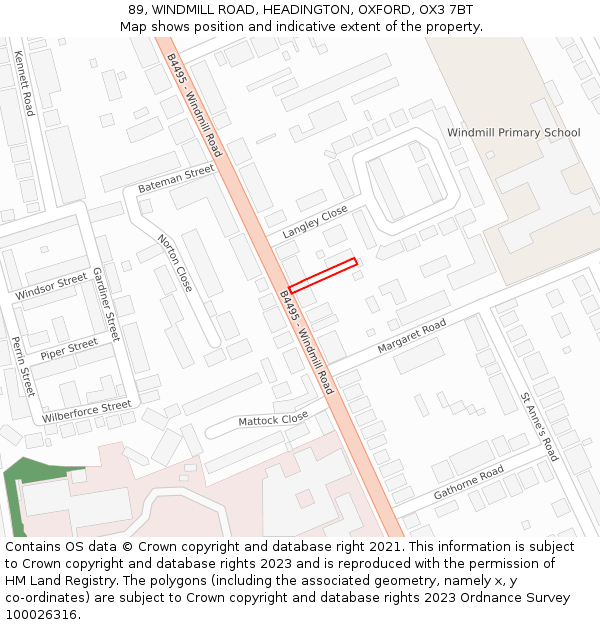 89, WINDMILL ROAD, HEADINGTON, OXFORD, OX3 7BT: Location map and indicative extent of plot