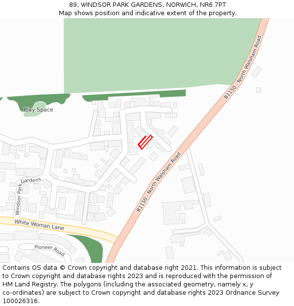 89, WINDSOR PARK GARDENS, NORWICH, NR6 7PT: Location map and indicative extent of plot